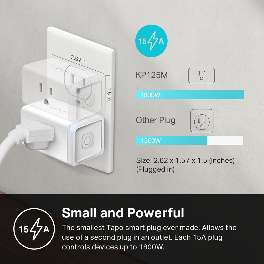 Kasa Matter Smart Plug w/ Energy Monitoring, Compact Design, 15A/1800W Max, Super Easy Setup, Works with Apple Home, Alexa & Google Home, UL Certified, 2.4G Wi-Fi Only, White, KP125M (2-Pack)