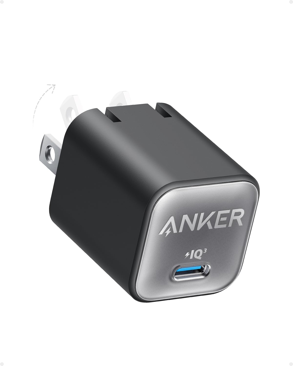 Anker USB C GaN Charger 30W, 511 (Nano 3), PIQ 3.0 Foldable PPS Fast Charger, Nano 3 for iPhone 14/14 Pro/14 Pro Max/13 Pro/13 Max, Galaxy, iPad (Cable Not Included) - Phantom Black (A2147)