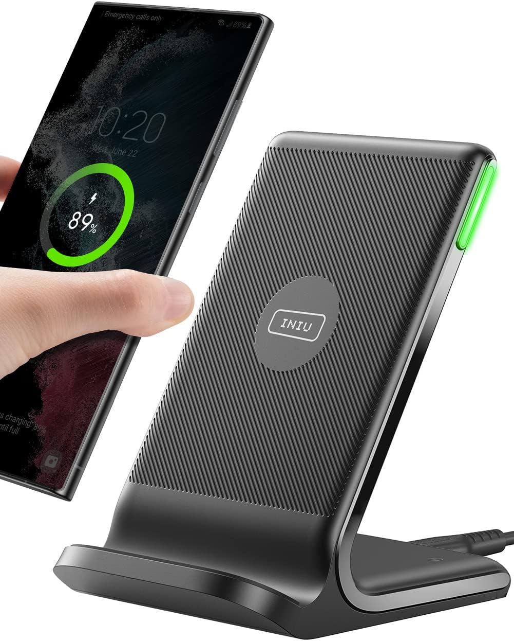 INIU Wireless Charger, 15W Qi Certified Fast Wireless Charging Stand with Sleep-Friendly Adaptive Light for iPhone 17 16 15 14 13 12 Pro Max Plus Samsung Galaxy S23 S22 Ultra S21 Note 20 Google etc