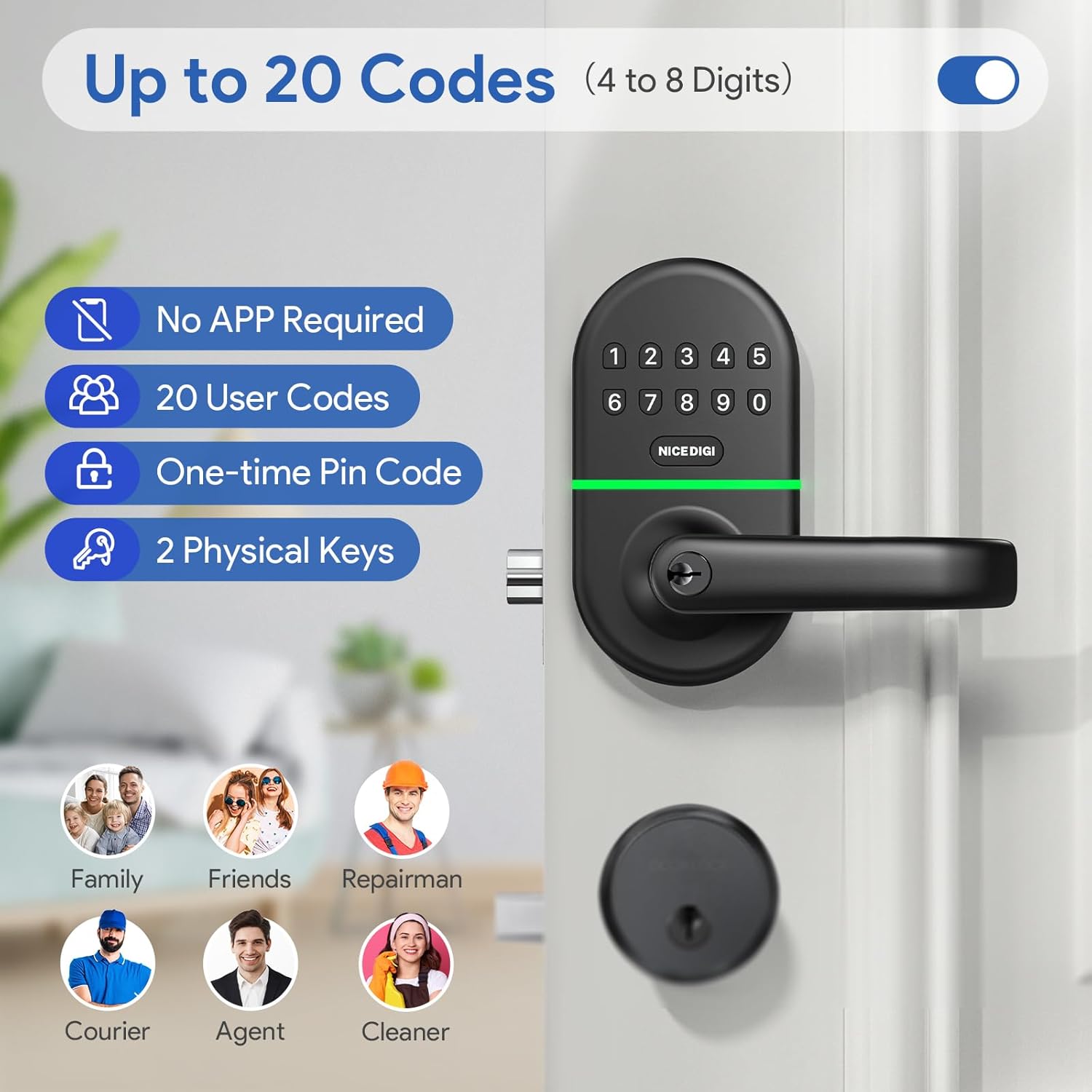 Smart Keypad Door Lock with Handle: Keyless Entry for Front Door by NICE DIGI, Original Seller