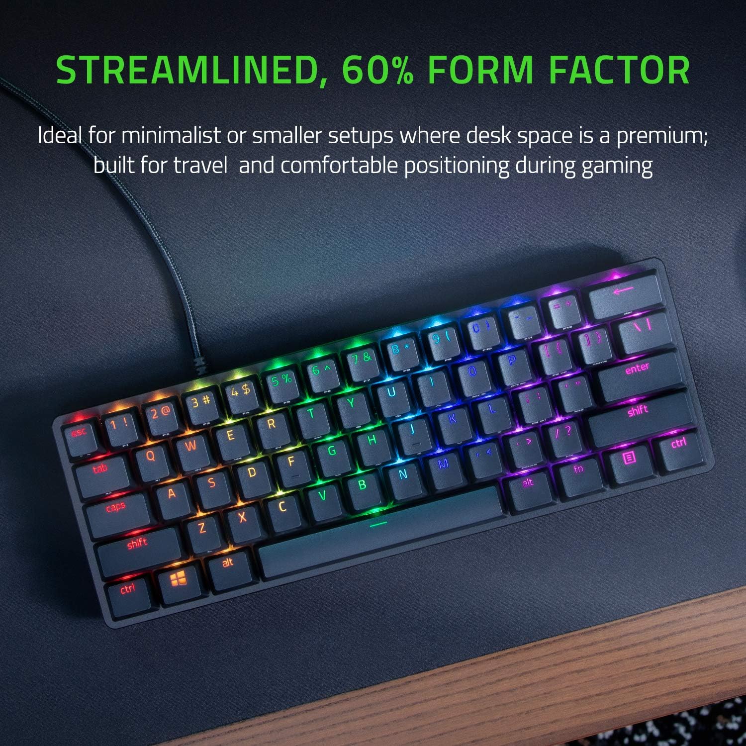 Razer Huntsman Mini 60% Gaming Keyboard: Fast Keyboard Switches - Clicky Optical Switches - Chroma RGB Lighting - PBT Keycaps - Onboard Memory - Razer Snap Tap - Black