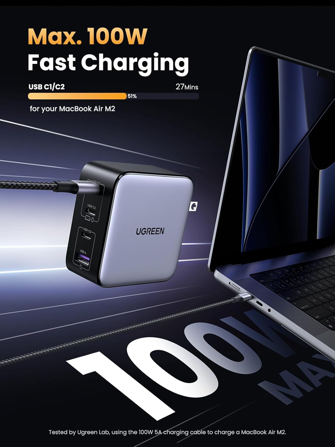 UGREEN Nexode 100W USB C Charger Block, 4-Port GaN Charger Block Fast Charger Compatible for MacBook Pro/Air, iPhone 17 Pro Max/17 Pro/iPhone Air/17, iPad Pro, Dell XPS, Galaxy S25, Pixel, Steam Deck