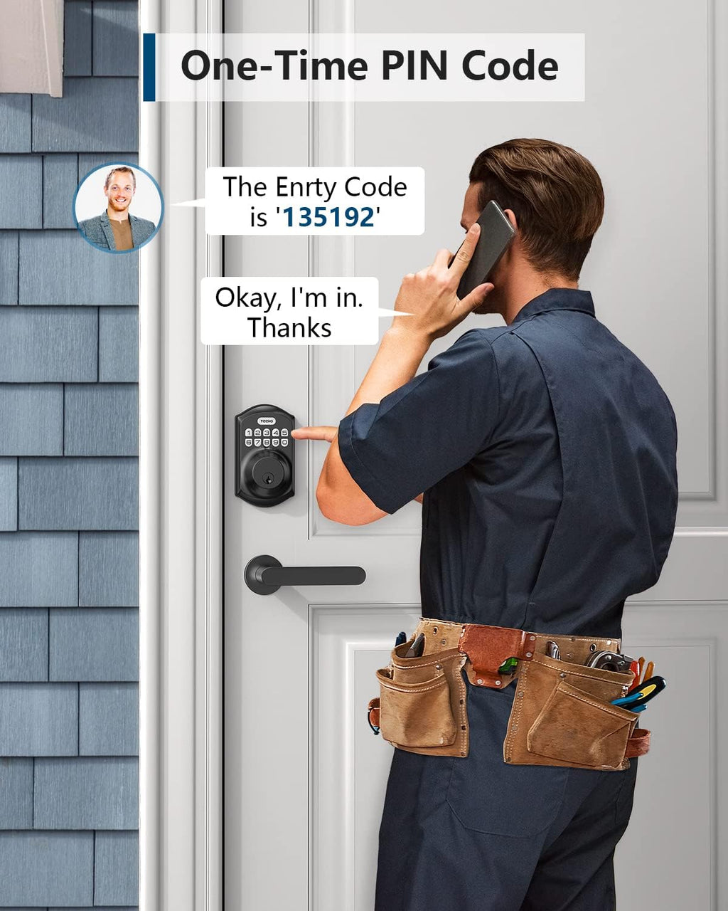 EEHO TE001 Keyless Entry Door Lock with Keypad - Smart Deadbolt Lock for Front Door with 2 Keys - Auto Lock - Easy Installation - Matte Black