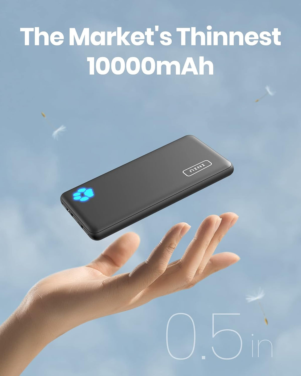 INIU Power Bank, USB C in&Out Slimmest 10000mAh Portable Charger, Triple 3A High-Speed Charge External Battery Pack, Flashlight Phone Charger for iPhone 16 15 14 13 12 Samsung S22 S21 Google LG iPad