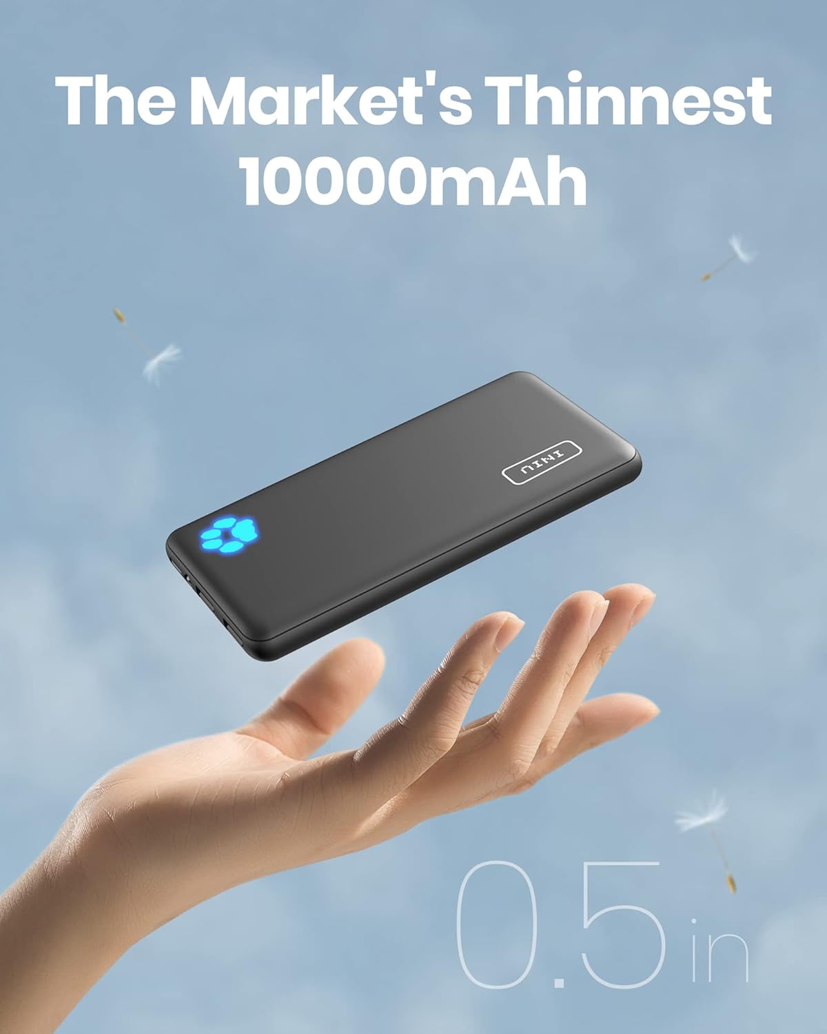 INIU Power Bank, USB C in&Out Slimmest 10000mAh Portable Charger, Triple 3A High-Speed Charge External Battery Pack, Flashlight Phone Charger for iPhone 16 15 14 13 12 Samsung S22 S21 Google LG iPad