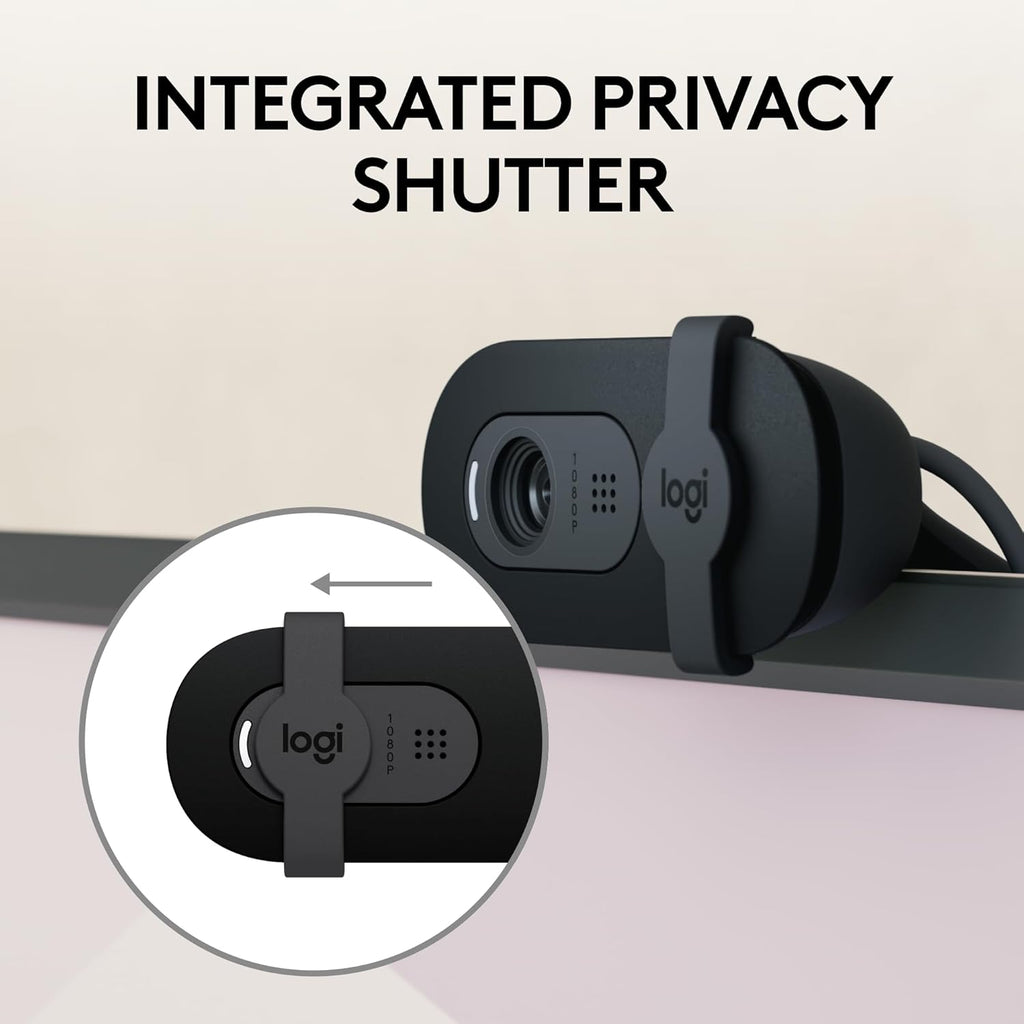 Logitech Brio 101 Full HD 1080p Webcam for Meetings and Streaming, Auto-Light Balance, Built-in Mic, Privacy Shutter, USB-A, for Microsoft Teams, Google Meet, Zoom and More - Black