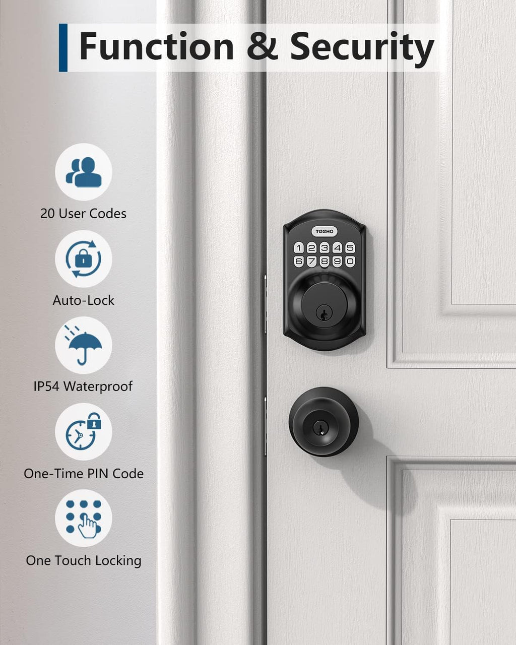 EEHO TE001 Keyless Entry Door Lock with Keypad - Smart Deadbolt Lock for Front Door with 2 Keys - Auto Lock - Easy Installation - Matte Black