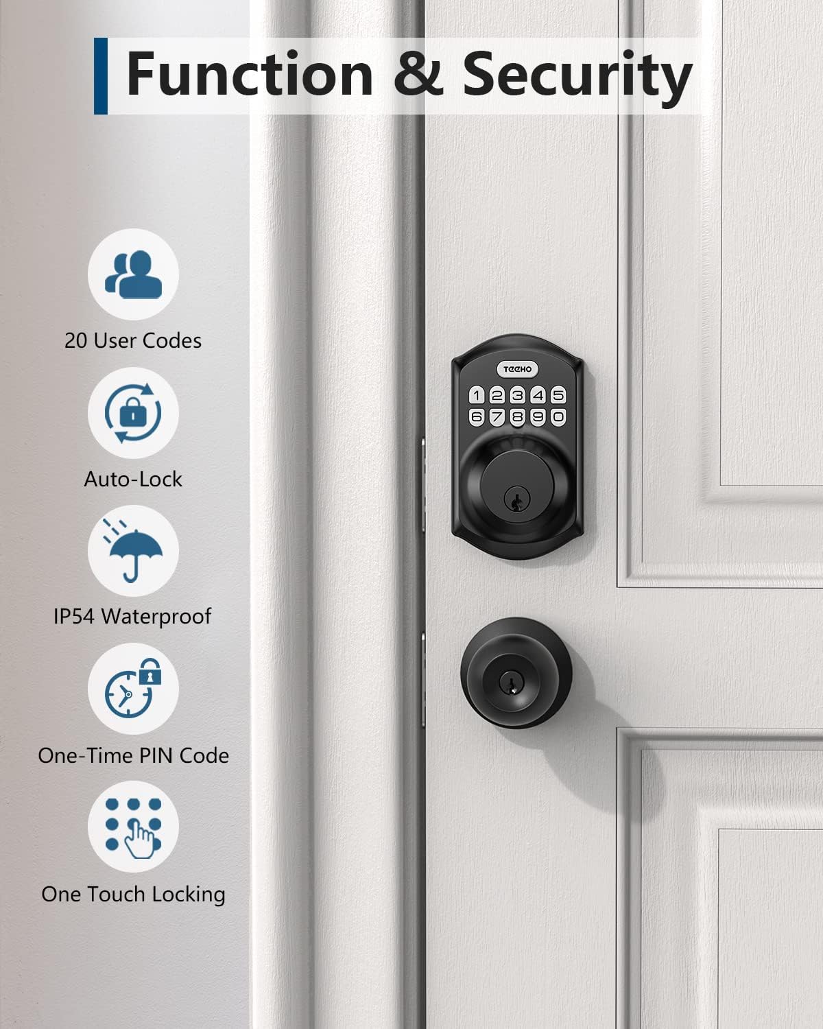 EEHO TE001 Keyless Entry Door Lock with Keypad - Smart Deadbolt Lock for Front Door with 2 Keys - Auto Lock - Easy Installation - Matte Black
