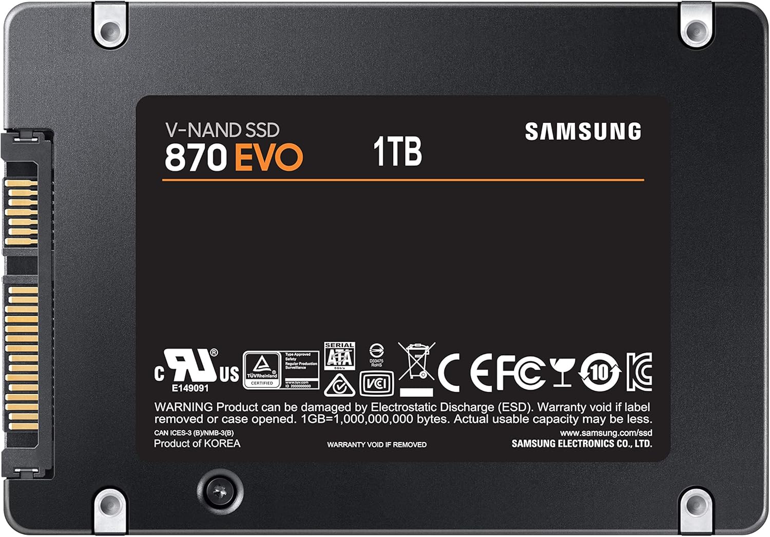 SAMSUNG 870 EVO SATA III SSD 1TB 2.5” Internal Solid State Drive, Upgrade PC or Laptop Memory and Storage for IT Pros, Creators, R/W Speed up to 560/530 MB/s, MZ-77E1T0B/AM