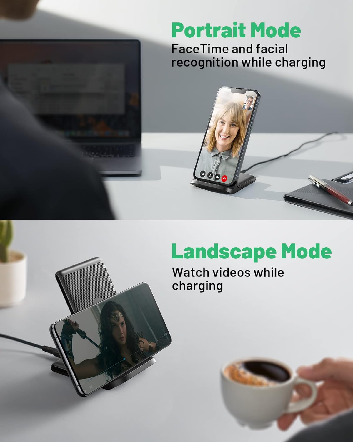 INIU Wireless Charger, 15W Qi Certified Fast Wireless Charging Stand with Sleep-Friendly Adaptive Light for iPhone 17 16 15 14 13 12 Pro Max Plus Samsung Galaxy S23 S22 Ultra S21 Note 20 Google etc