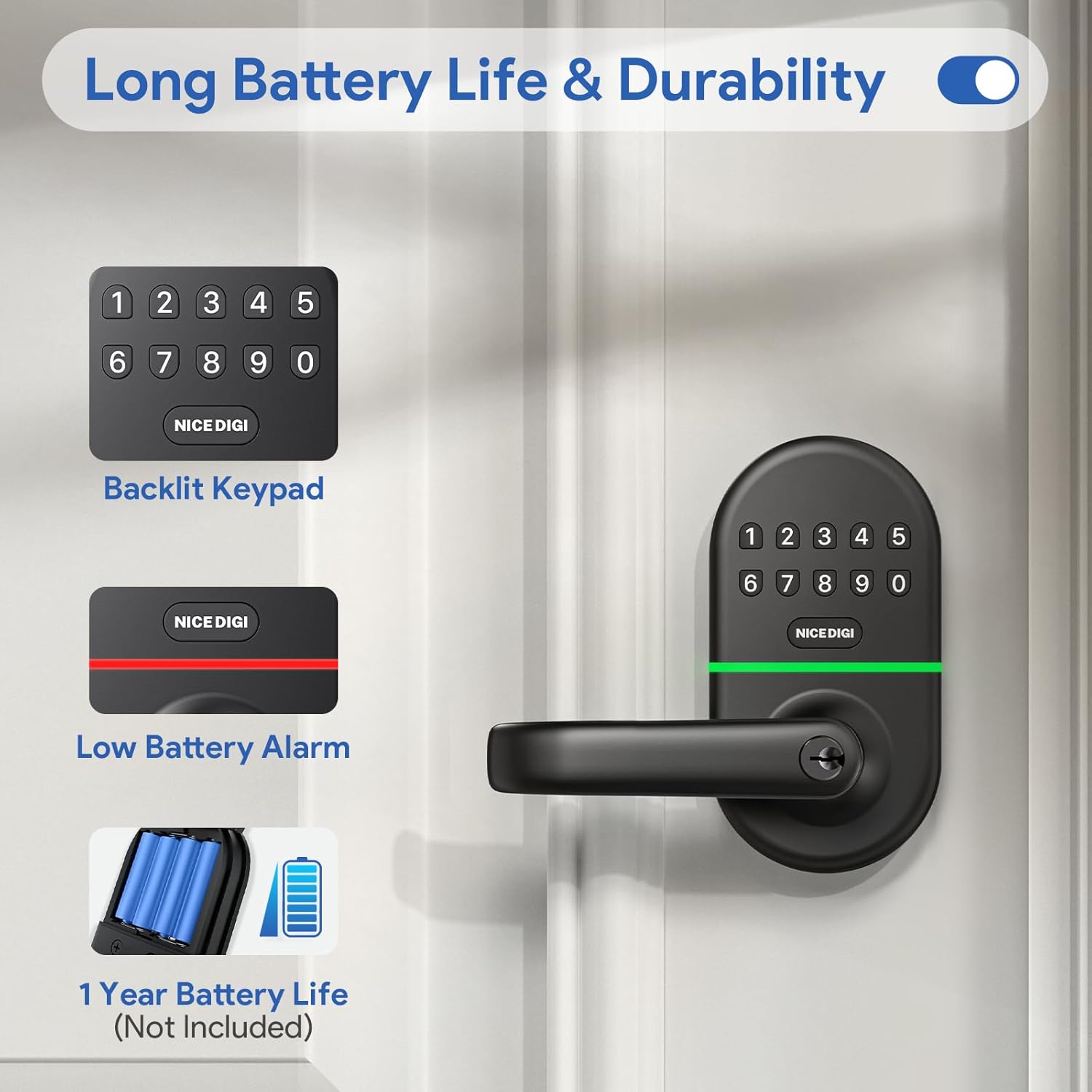 Smart Keypad Door Lock with Handle: Keyless Entry for Front Door by NICE DIGI, Original Seller