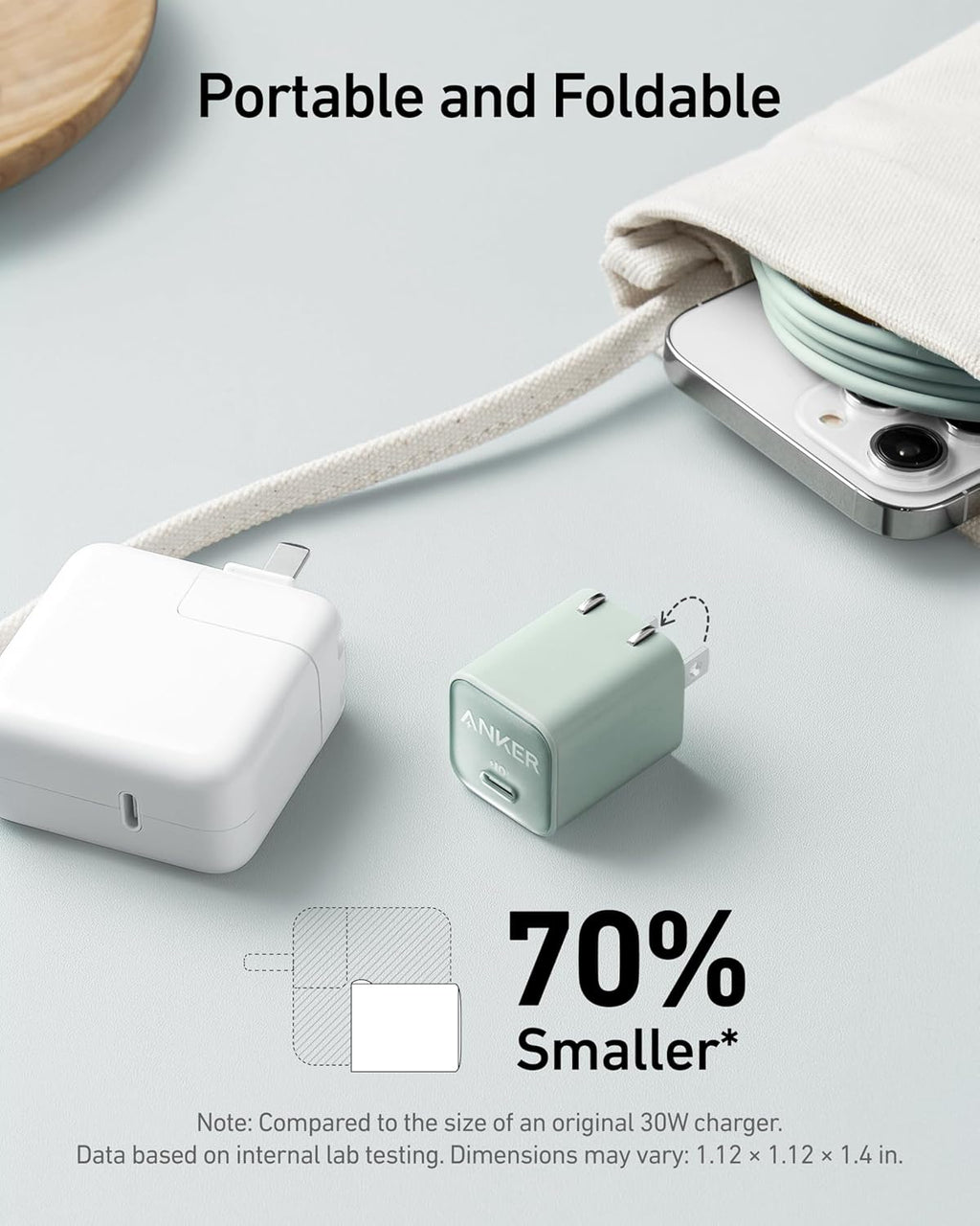 Anker USB C GaN Charger 30W, 511 (Nano 3), PIQ 3.0 Foldable PPS Fast Charger, Nano 3 for iPhone 14/14 Pro/14 Pro Max/13 Pro/13 Max, Galaxy, iPad (Cable Not Included) - Phantom Black (A2147)